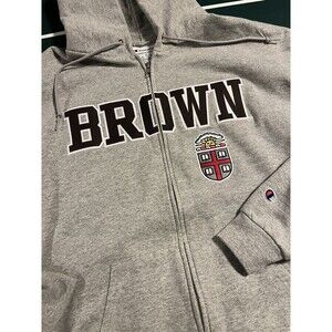 RARE Brown University Champion Full Zip Hoodie Sweatshirt Gray XL Ivy College